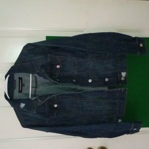 PROSPERITY Dark wash distressed jean jacket size XL
